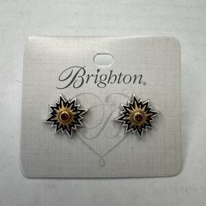 Brighton Brushed Two Tone Plated DYNASTY SOL Amethyst Crystal Post Stud Earrings